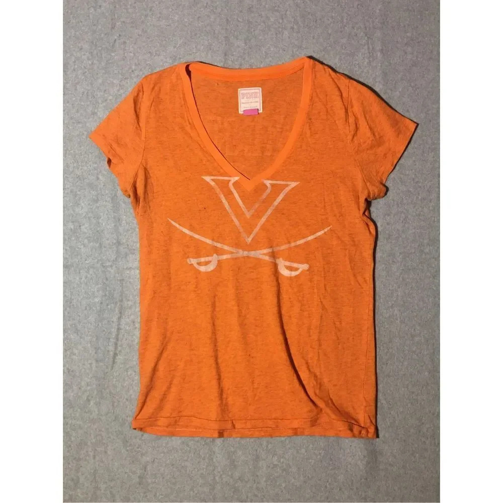 Womens PINK Shirt Size Large Collegiate Cavaliers Orange White Casual Classic